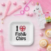 I Heart [Love] Fish & Chips Papieren Bordje (Feest)