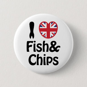 I Heart [Love] Fish & Chips Ronde Button 5,7 Cm