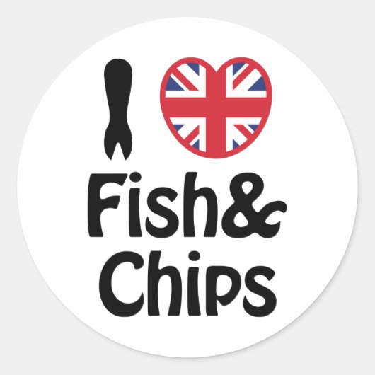 I Heart [Love] Fish & Chips Ronde Sticker (Voorkant)