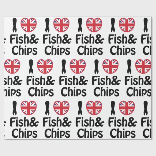 I Heart [Love] Fish & Chips Wrapping Paper Cadeaupapier (Vlak)