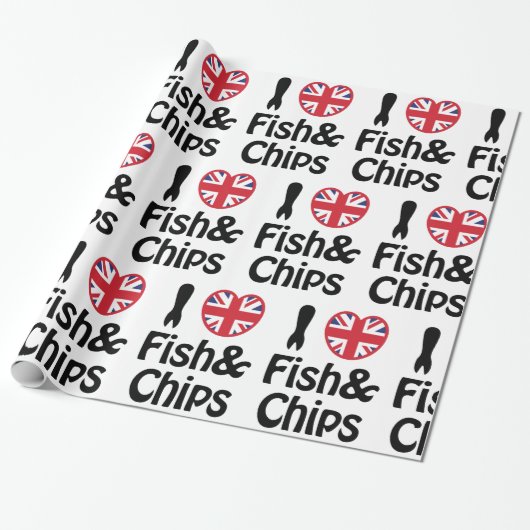 I Heart [Love] Fish & Chips Wrapping Paper Cadeaupapier (Uitgerold)