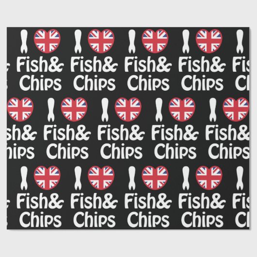 I Heart [Love] Fish & Chips Wrapping Paper Cadeaupapier (Vlak)