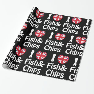 I Heart [Love] Fish & Chips Wrapping Paper Cadeaupapier