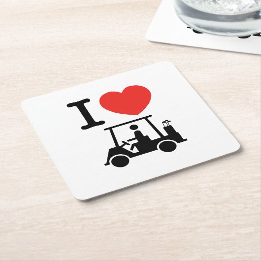 I Heart (Love) Golf Cart Kartonnen Onderzetters (Schuin)