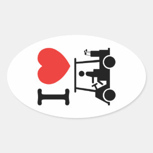 I Heart (Love) Golf Cart Ovale Sticker