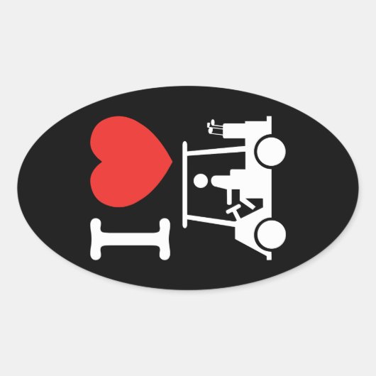 I Heart (Love) Golf Cart Ovale Sticker (Voorkant)