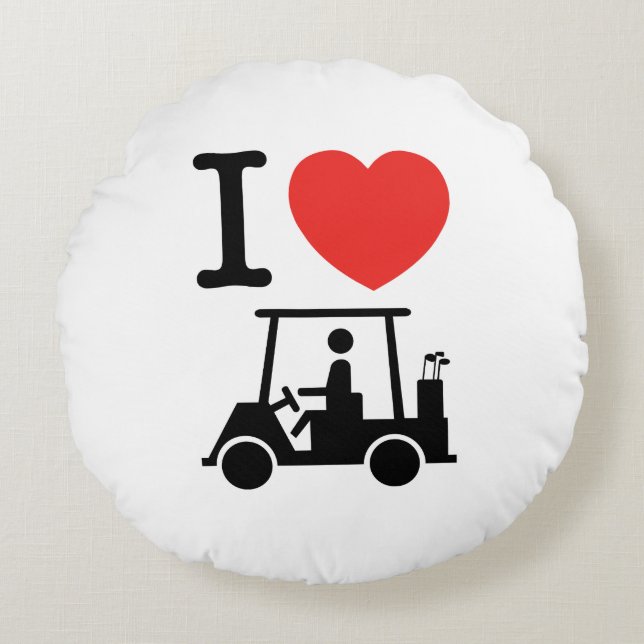 I Heart (Love) Golf Cart Rond Kussen (Voorkant)