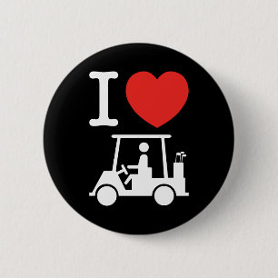 I Heart (Love) Golf Cart Ronde Button 5,7 Cm