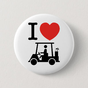 I Heart (Love) Golf Cart Ronde Button 5,7 Cm