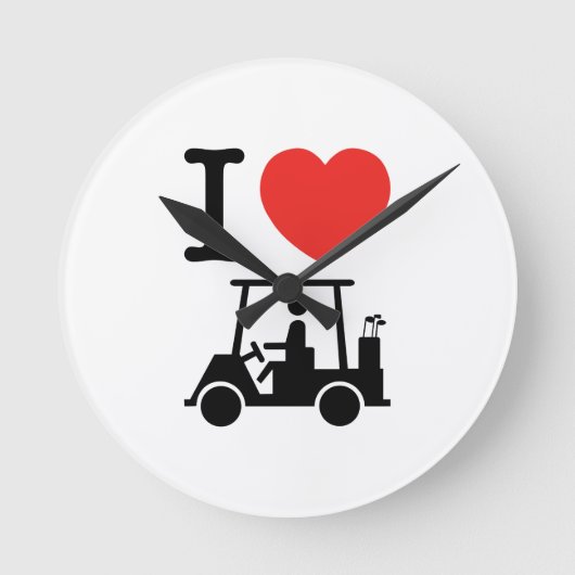 I Heart (Love) Golf Cart Ronde Klok (Voorkant)