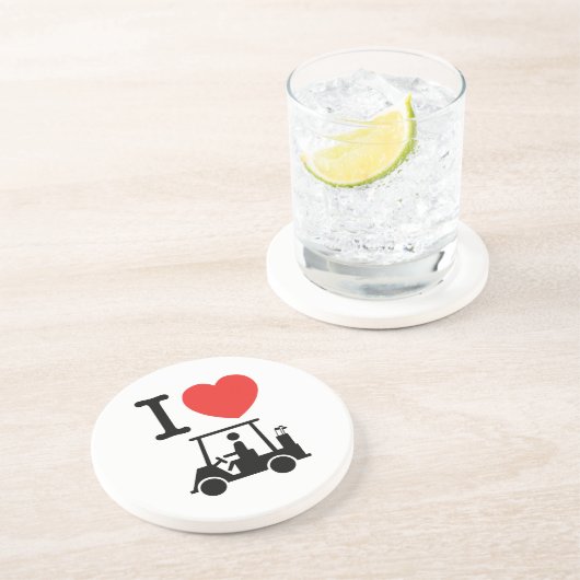I Heart (Love) Golf Cart Zandsteen Onderzetter (Zijkant)