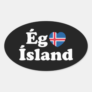 I Heart (Love) Iceland [Ég Elska Ísland] IJslands Ovale Sticker