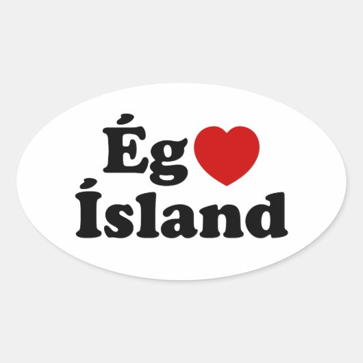 I Heart (Love) Iceland [Ég Elska Ísland] IJslands Ovale Sticker (Voorkant)