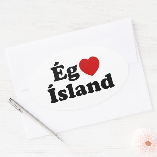 I Heart (Love) Iceland [Ég Elska Ísland] IJslands Ovale Sticker (Envelop)