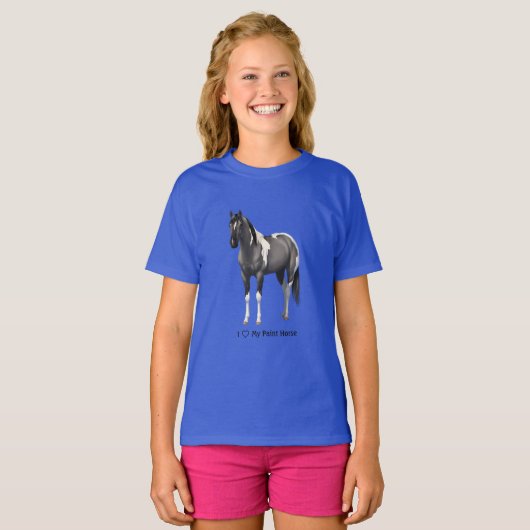 I Heart (Love) My Grulla Pinto Paint Horse T-shirt (Voorkant volledig)