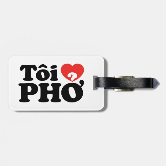 I Heart (Love) Pho (Tôi ❤ PHỞ) Vietnamese taal Bagagelabel (Achterkant horizontaal)