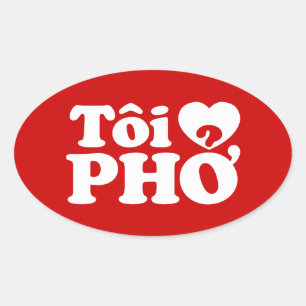 I Heart (Love) Pho (Tôi ❤ PHỞ) Vietnamese taal Ovale Sticker