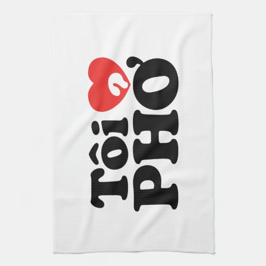 I Heart (Love) Pho (Tôi ❤ PHỞ) Vietnamese taal Theedoek (Verticaal)