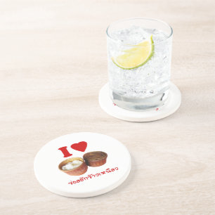 I Heart [Love] Sticky Rice [Khao Niao] - Thai Isan Zandsteen Onderzetter