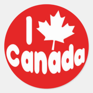 I Heart Maple Leaf Canada Wit op Rood Ronde Sticker