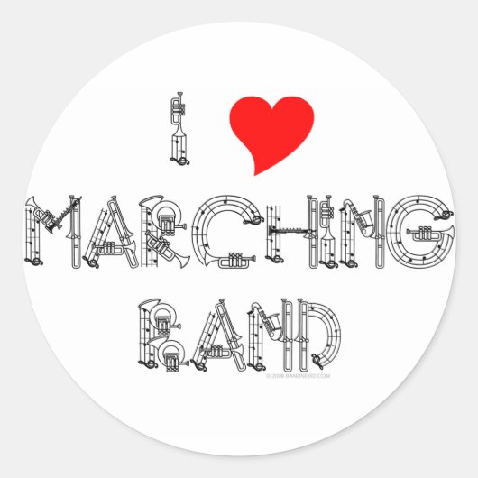I Heart Marching Band Ronde Sticker (Voorkant)