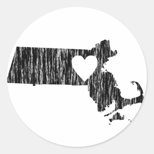 I Heart Massachusetts Grunge Outline State Love Ronde Sticker (Voorkant)