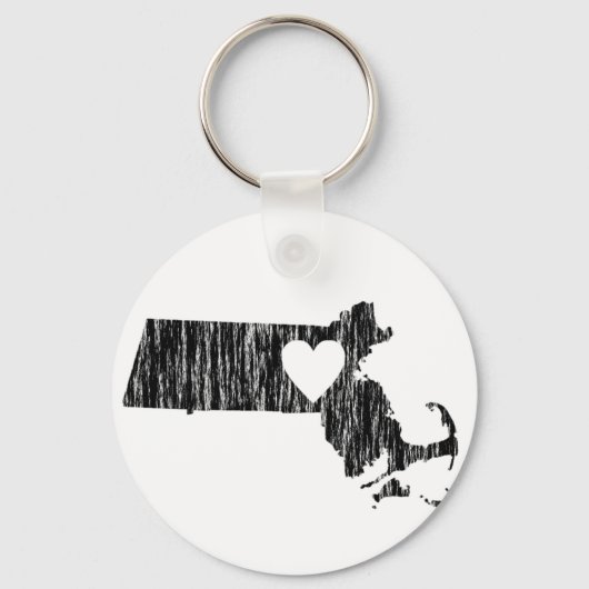 I Heart Massachusetts Grunge Outline State Love Sleutelhanger (Voorkant)