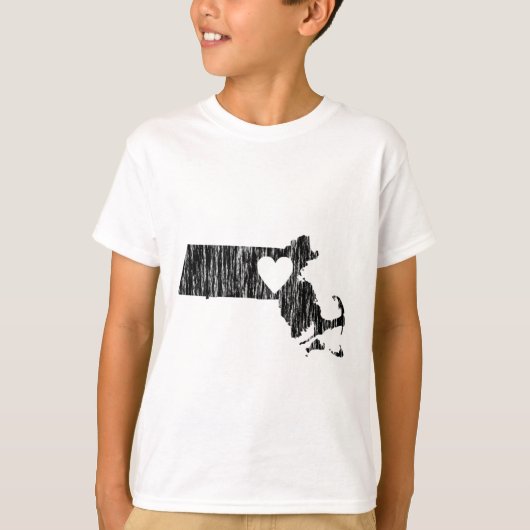 I Heart Massachusetts Grunge Outline State Love T-shirt (Voorkant)