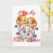 I (Heart) mijn Twin Sister Kaart (Gele Bloem)