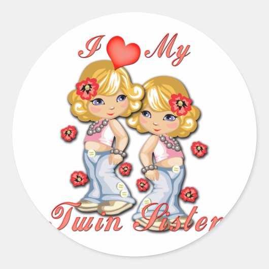 I (Heart) mijn Twin Sister Ronde Sticker (Voorkant)