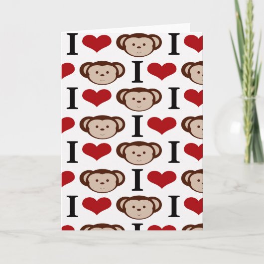 I Heart Monkeys I Love Monkey Valentijnse Cadeaus Feestdagen Kaart (Voorkant)