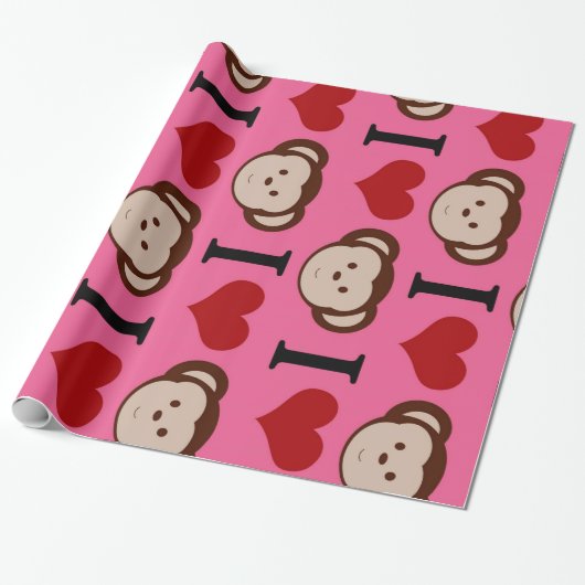 I Heart Monkeys Pink.jpg Cadeaupapier (Uitgerold)