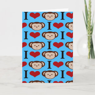 I Heart Monkeys Turquoise Blauwgroen Blue Valentij Feestdagen Kaart