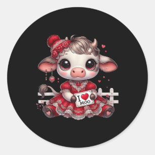 I Heart Moo Schattige Girl Highland Koe Western Va Ronde Sticker