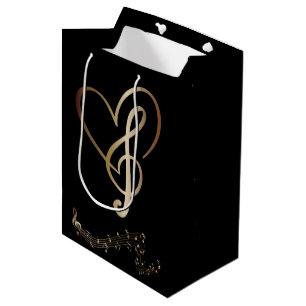 I Heart Music Gift Bag- Heart Muzieknoten Medium Cadeauzakje