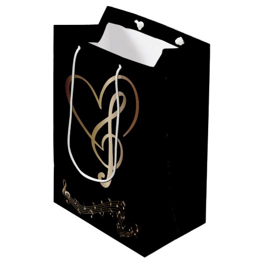 I Heart Music Gift Bag- Heart Muzieknoten Medium Cadeauzakje (Voorkant Gekanteld)