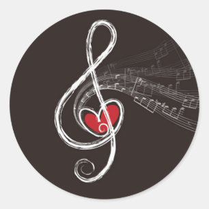 I HEART MUSIC Treble Clef Black Custom Ronde Sticker