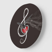 I HEART MUSIC Treble Clef Black Grote Klok (Hoek)