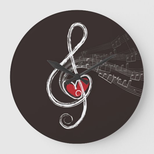 I HEART MUSIC Treble Clef Black Grote Klok (Voorkant)