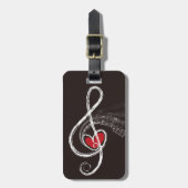 I HEART MUSIC Treble Clef Black Personalized Bagagelabel (Voorkant verticaal)