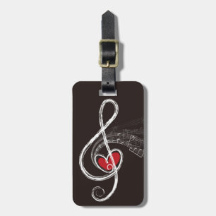 I HEART MUSIC Treble Clef Black Personalized Bagagelabel
