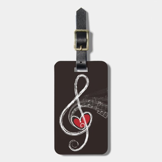 I HEART MUSIC Treble Clef Black Personalized Bagagelabel (Voorkant verticaal)