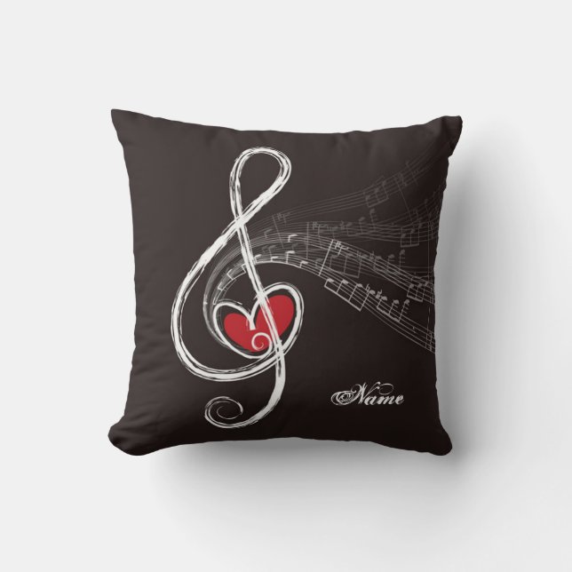 I HEART MUSIC Treble Clef Black Personalized Kussen (Voorkant)