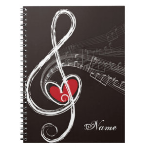 I HEART MUSIC Treble Clef Black Personalized Notitieboek
