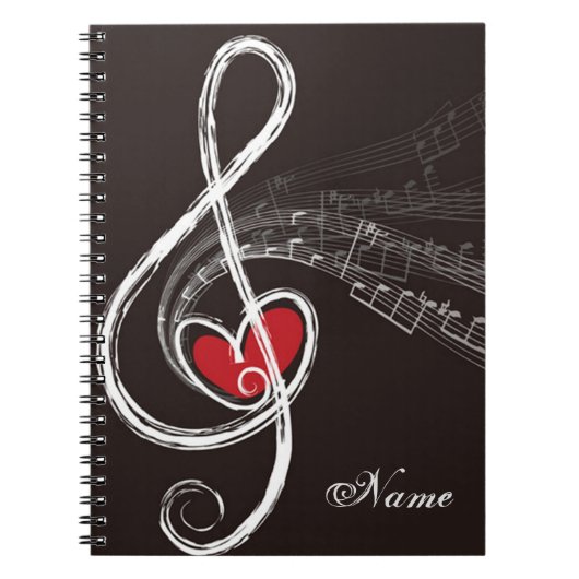 I HEART MUSIC Treble Clef Black Personalized Notitieboek (Voorkant)