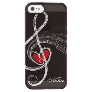 I HEART MUSIC Treble Clef Black Personalized Doorzichtig iPhone SE/5/5s Hoesje
