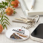 I *HEART* MY DRUMMER Snare Drum Sticks Drumming K Sleutelhanger (Voorkant Rechts)