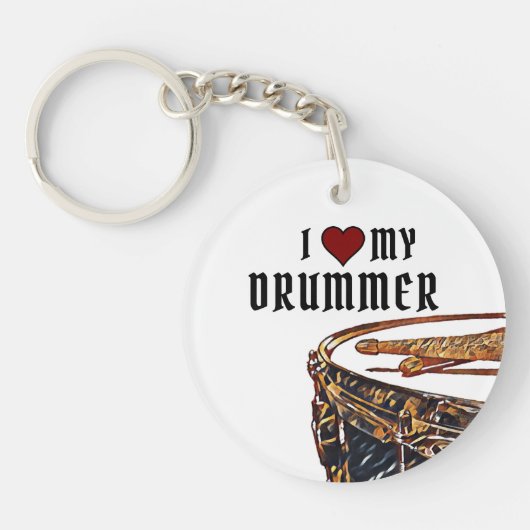 I *HEART* MY DRUMMER Snare Drum Sticks Drumming K Sleutelhanger (Voorkant)