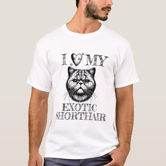 I Heart My Exotic Shorthair, Cat Pawprints Black T-shirt (Voorkant)