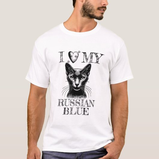 I Heart My Russian Blue, Cat Pawprints Black T-shirt (Voorkant)